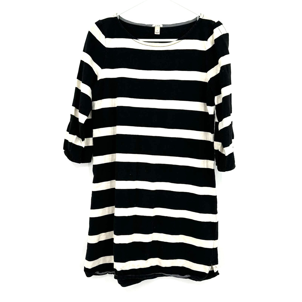 J. Crew size 6 black and white striped longer sleeve tunic top dress 100% cotton